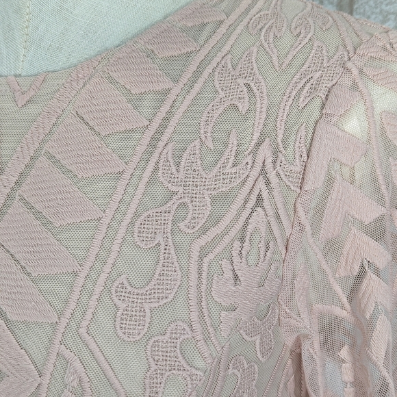 Saints + Secrets Small Dreamy Long Sleeve Blush Pink Ruffle Mini Dress - Picture 12 of 15